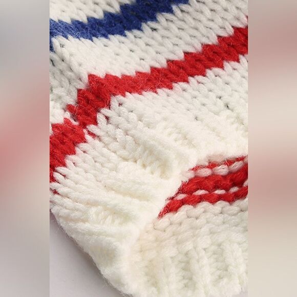 Lattes and Leaves White Rainbow Stripe Pattern Sweater - Picture 8 of 9